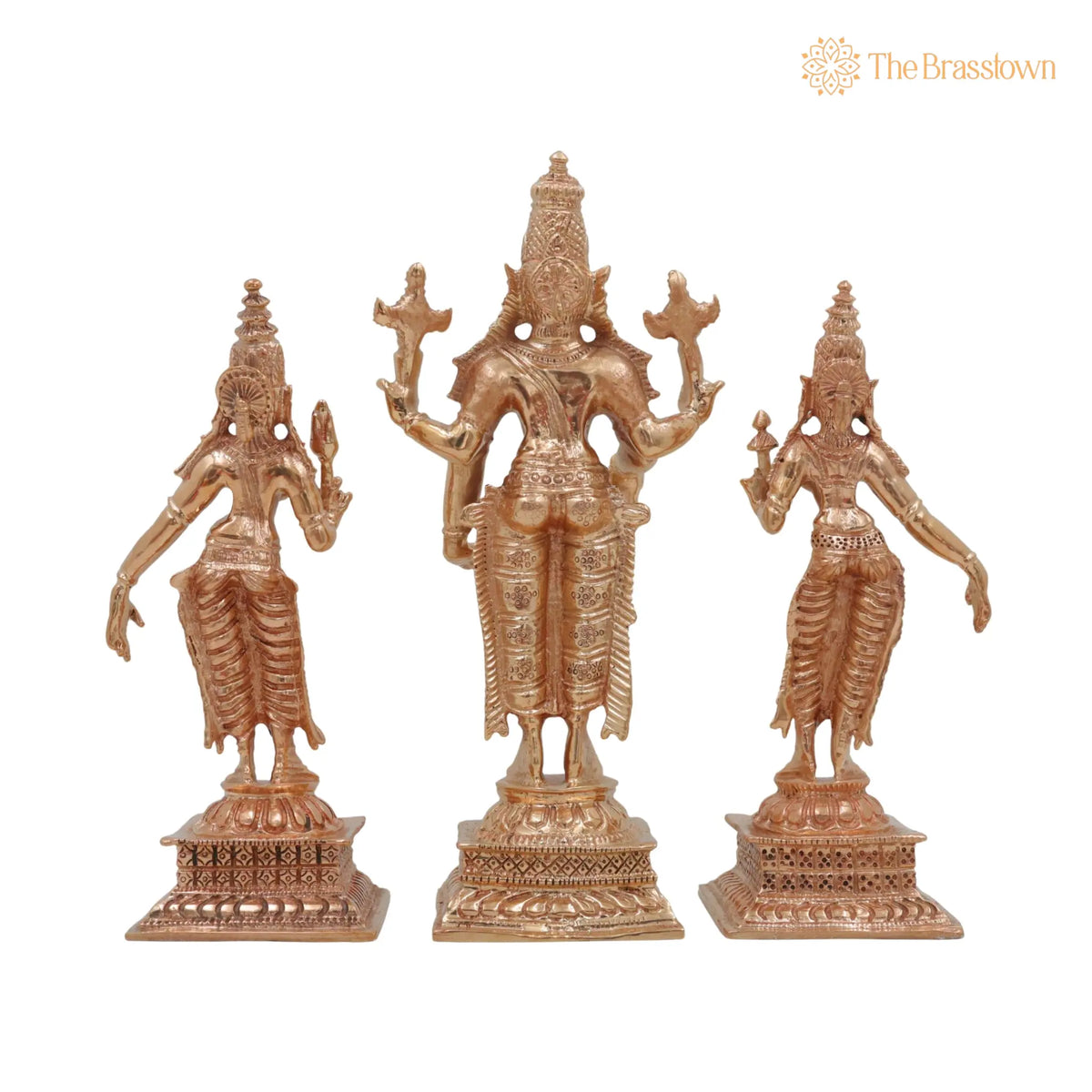 Bronze Vishnu with Sri Devi &amp; Bhu Devi Idol – Set, Handcrafted Murti for Pooja, Temple &amp; Home Décor 6 Inch 4