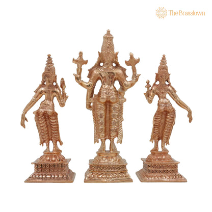 Bronze Vishnu with Sri Devi &amp; Bhu Devi Idol – Set, Handcrafted Murti for Pooja, Temple &amp; Home Décor 6 Inch 4