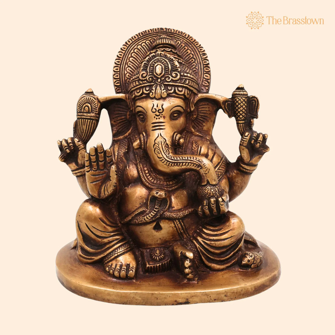 Brass Ganesha Idol – Handcrafted Lord Ganesh Murti, Vinayaka Statue for Pooja, Temple &amp; Home Décor 6.5 Inch 1