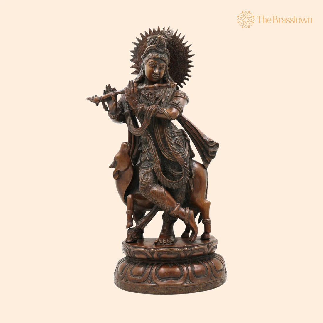 Brass Large Krishna Idol – Handcrafted Lord Krishna Murti for Pooja, Temple &amp; Home Décor 19 Inch 1