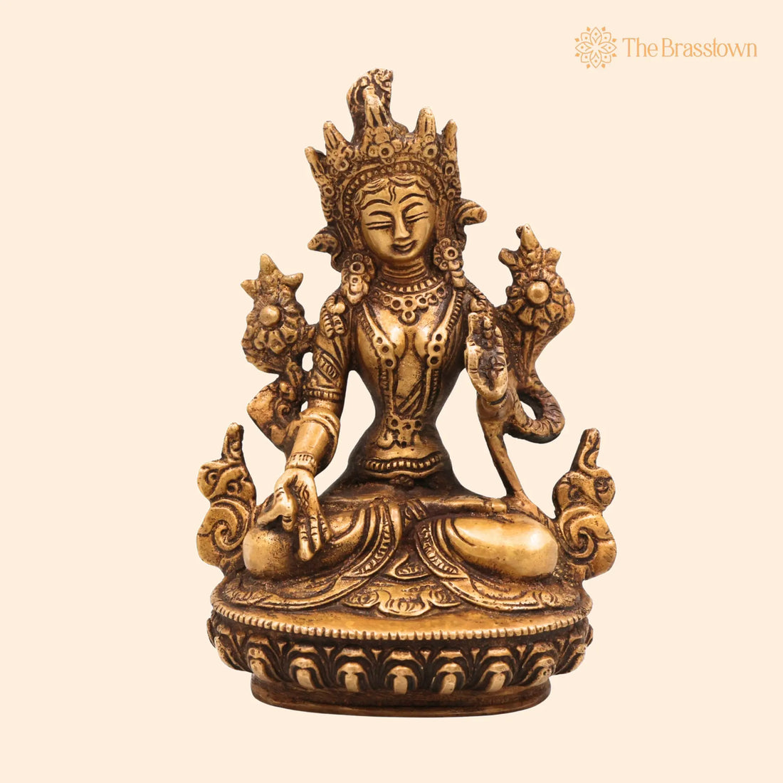 Brass Tara Maa Idol – Handcrafted Goddess Tara Murti for Pooja, Temple &amp; Home Décor 6 Inch 1