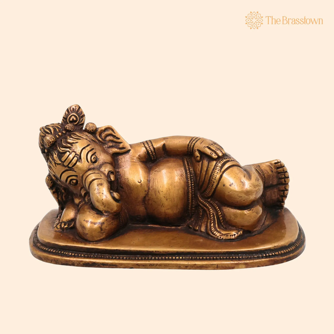Brass Sleeping Ganesha Idol – Handcrafted Reclining Ganapati Murti, Vinayaka Statue for Pooja, Home Décor &amp; Gifts 3 Inch 1