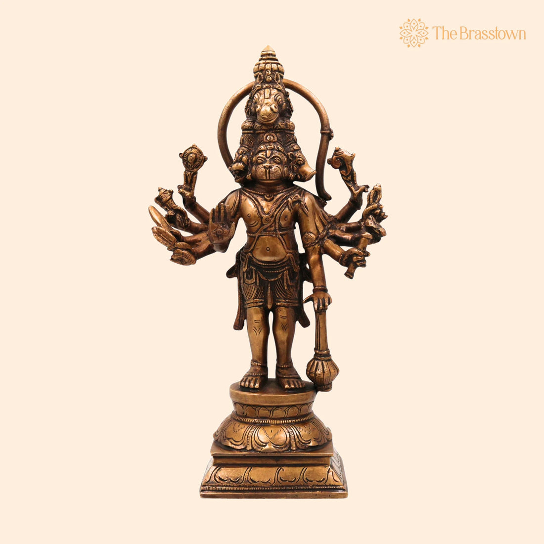 Brass Panchamukhi Hanuman Idol – Handcrafted Five-Faced Hanuman Murti, Bajrangbali Vigraha for Temple &amp; Home Décor 12 Inch 1