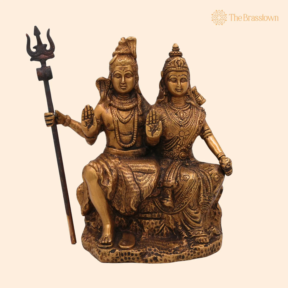 Brass Shiva Parvati Idol – Handcrafted Uma Maheshwara Murti, Divine Hindu Couple Sculpture for Temple &amp; Home Décor 8.5 Inch 1