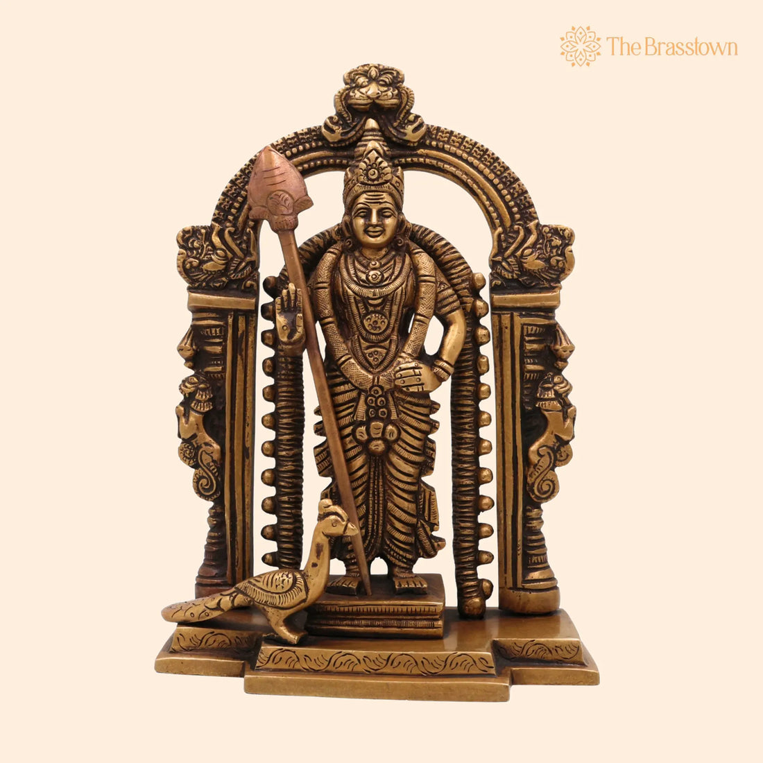 Brass Murugan Idol – Handcrafted Subramanya Murti, Karthikeya Statue for Pooja, Temple &amp; Home Décor 8.5 Inch 1