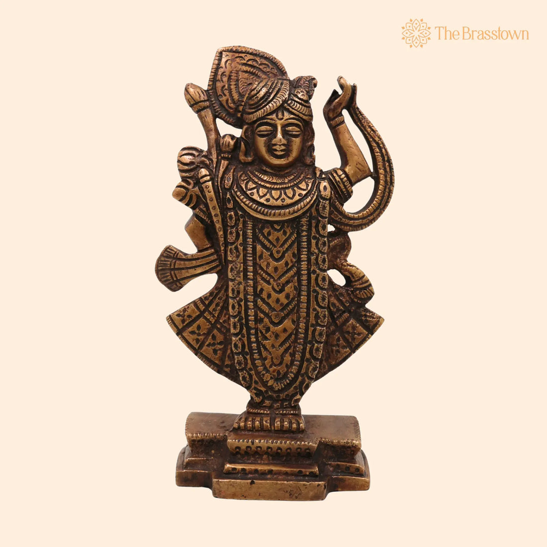 Brass Srinath Ji Idol – Handcrafted Home Temple &amp; Spiritual Décor 6.5 Inch 1