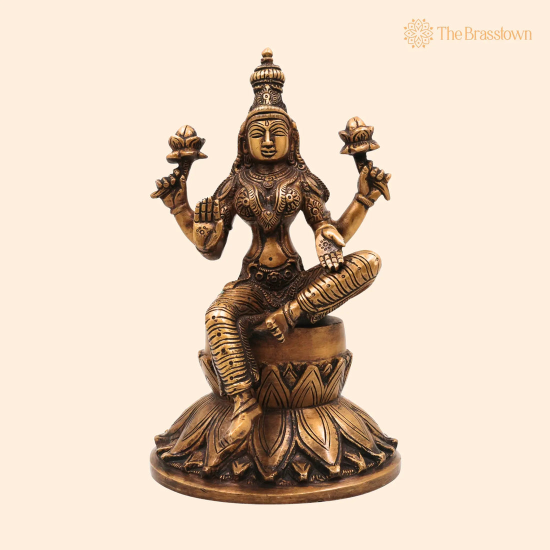 Brass Goddess Lakshmi Idol – Handcrafted mahalakshmi Murti, Prosperity Statue for Pooja, Home Temple &amp; Décor 10 Inch 1