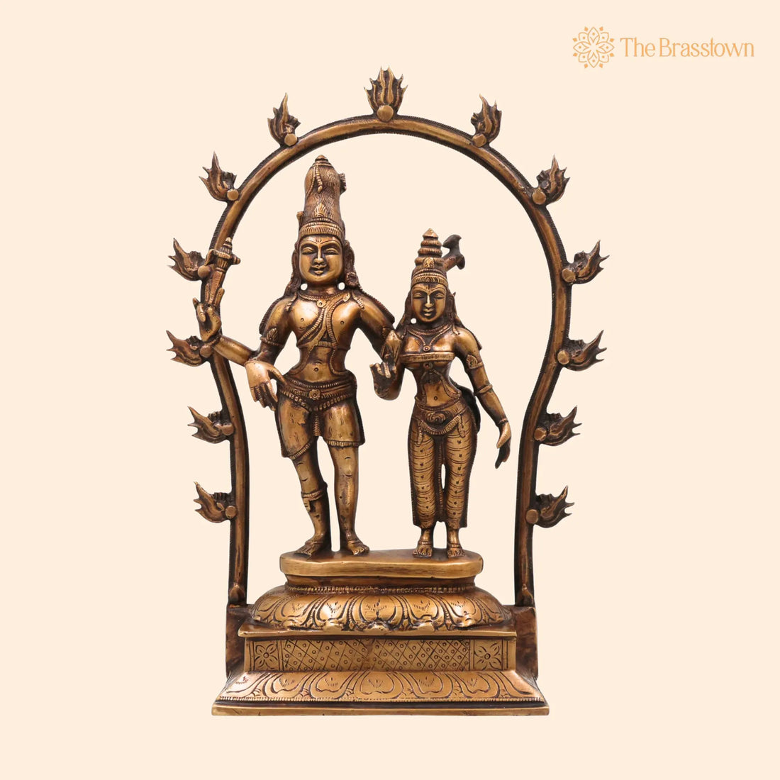 Brass Lord Shiva Parvati Idol – Handcrafted Uma Maheshwara Murti, Shiv Shakti Statue for Pooja Room, Temple &amp; Home Décor 14 Inch 1