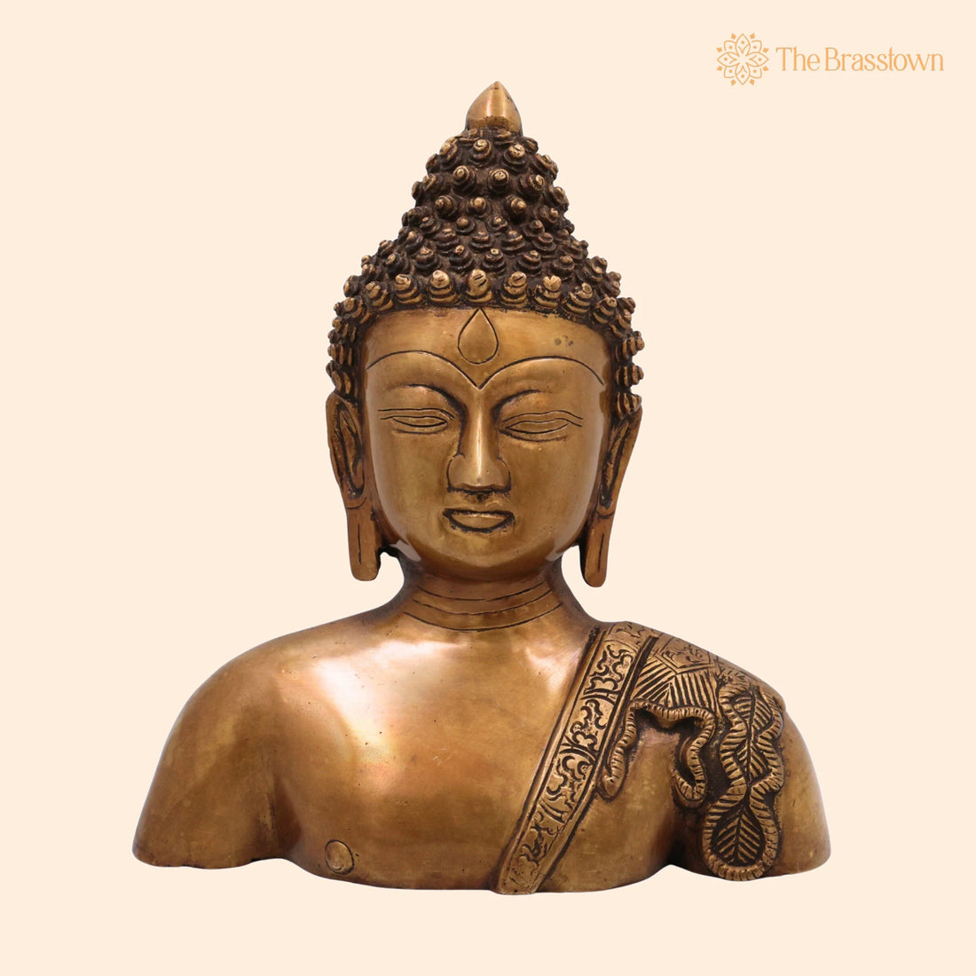 Brass Buddha Face Idol – Handcrafted Brass Murti, Gautama Buddha Wall Sculpture for Meditation, Home Décor &amp; Spiritual Gifts 11 Inch 1