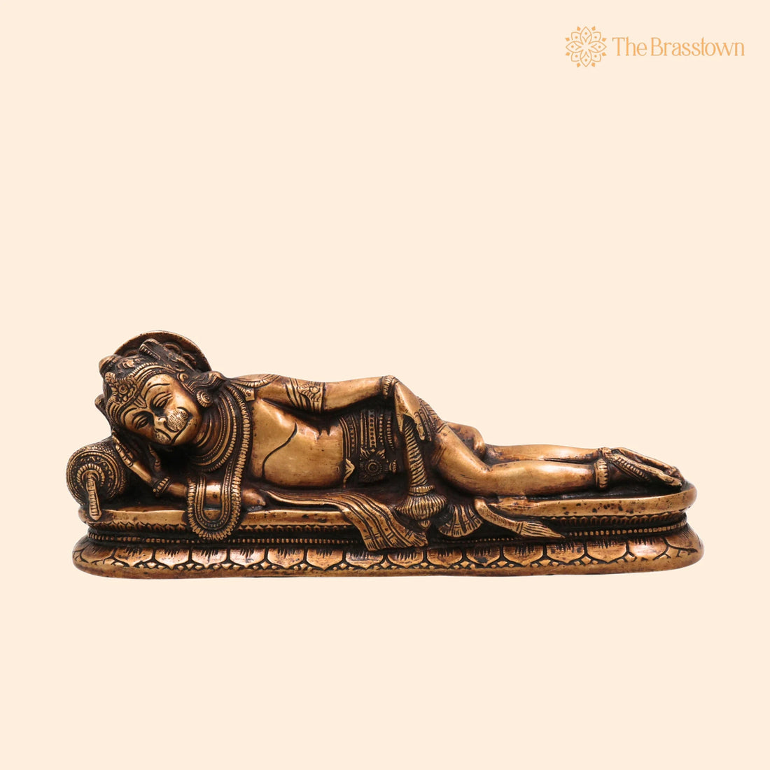 Brass Sleeping Hanuman Idol – Handcrafted Reclining Bajrangbali Statue for Pooja, Home Décor &amp; Spiritual Gifts 4 Inch 1