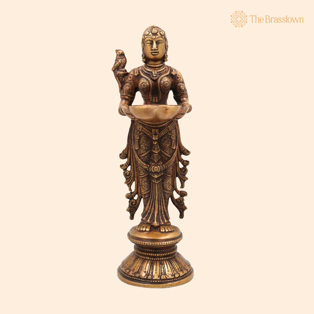 Brass Deepalakshmi Idol – Handcrafted Brass Murti, Goddess Lakshmi Oil Lamp Statue for Pooja, Home Décor &amp; Spiritual Gifts 12 Inch 1