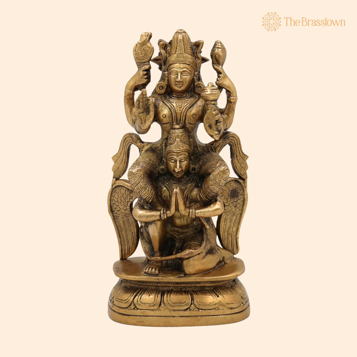 Brass Vishnu Idol Riding Garuda – Handcrafted Narayana Murti Statue, Home Temple, Décor &amp; Gifts 8 Inch 1