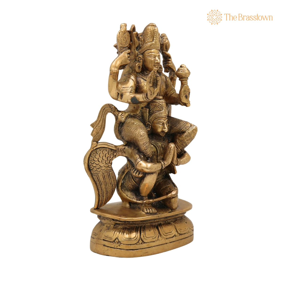 Brass Vishnu Idol Riding Garuda – Handcrafted Narayana Murti Statue, Home Temple, Décor &amp; Gifts 8 Inch 2