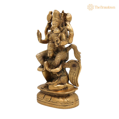 Brass Vishnu Idol Riding Garuda – Handcrafted Narayana Murti Statue, Home Temple, Décor &amp; Gifts 8 Inch 3