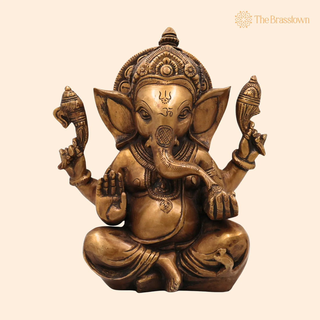 Brass Ganesha Idol – Vinayaka Murti, Handmade Ganapati Sculpture, Ekadanta Spiritual Décor 9 Inch 1