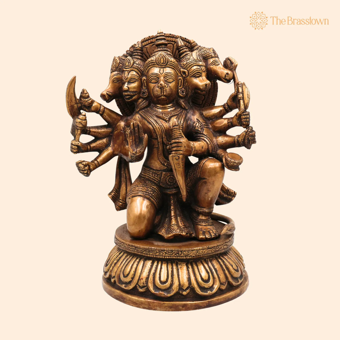 Brass Panchamukhi Hanuman Idol – Handcrafted Murti, Bajrangbali Five-Faced Statue, Anjaneya Sculpture for Pooja 10 Inch 1