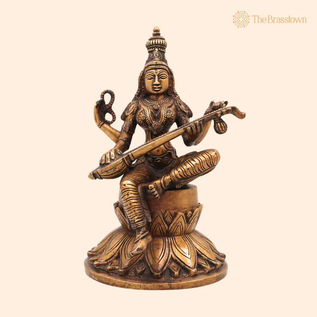 Brass Saraswati Idol – Handcrafted Brass Murti, Goddess Saraswati Statue, Home Décor &amp; Gifts 10 Inch 1