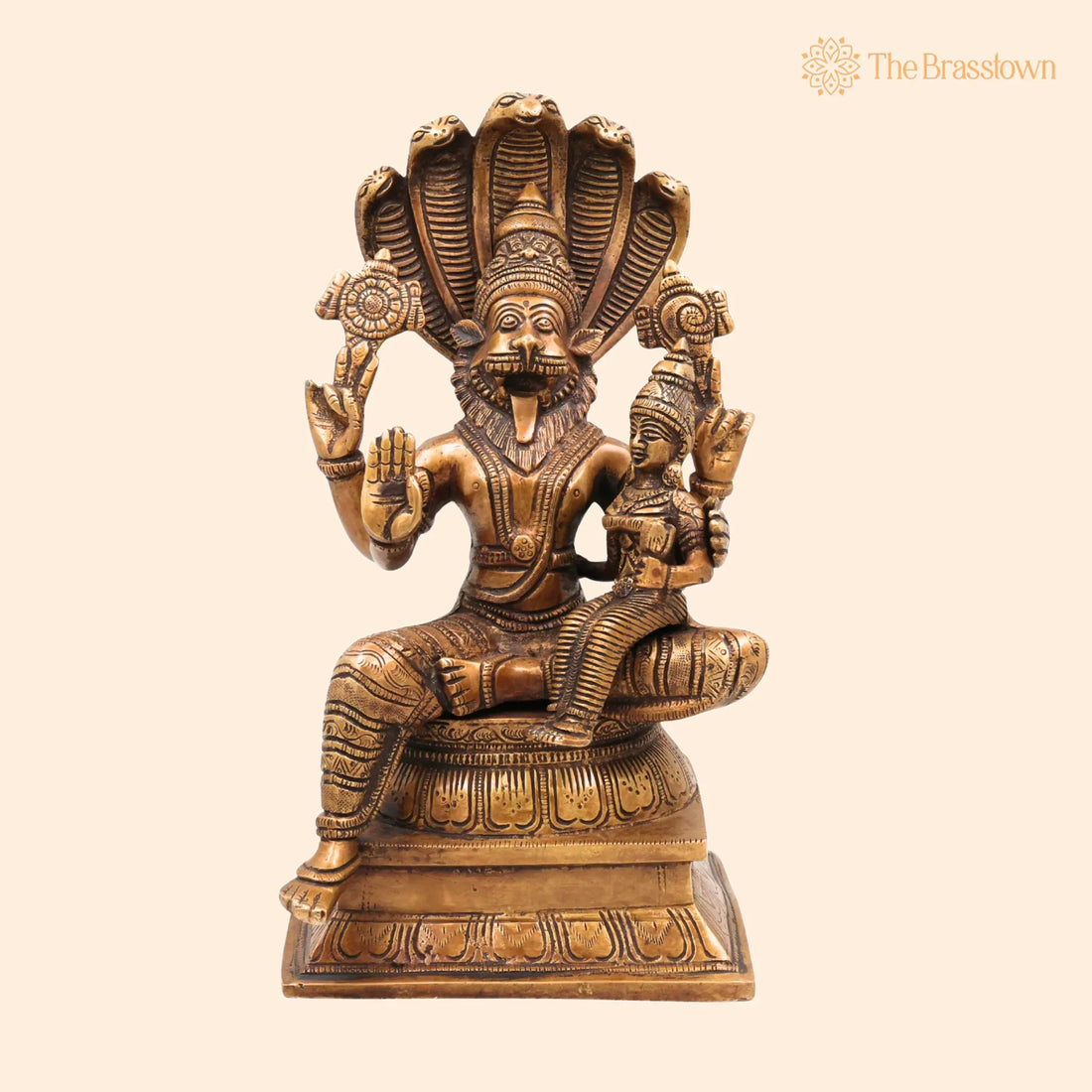 Brass Lakshmi Narasimha Idol – Handcrafted Murti, Lord Narasimha with Goddess Lakshmi Statue for Pooja, Home Décor &amp; Gifts 12.5 Inch 1