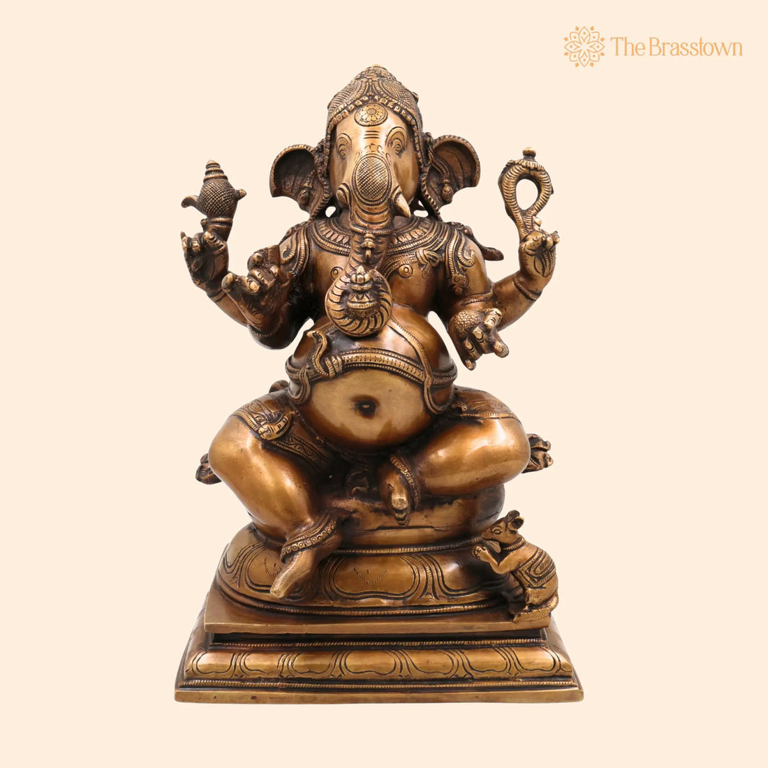 Brass Ganesha Idol – Handcrafted Murti, Lord Ganapati Statue, Vinayaka Sculpture for Pooja, Home Décor &amp; Gifts 13.5 Inch 1
