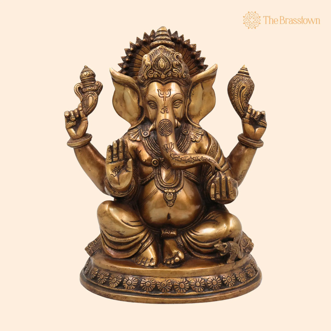 Brass Handcrafted Ganesha Idol – Lord Ganapati Statue, Vinayaka Sculpture for Pooja, Home Décor &amp; Gifts 12 Inch 1