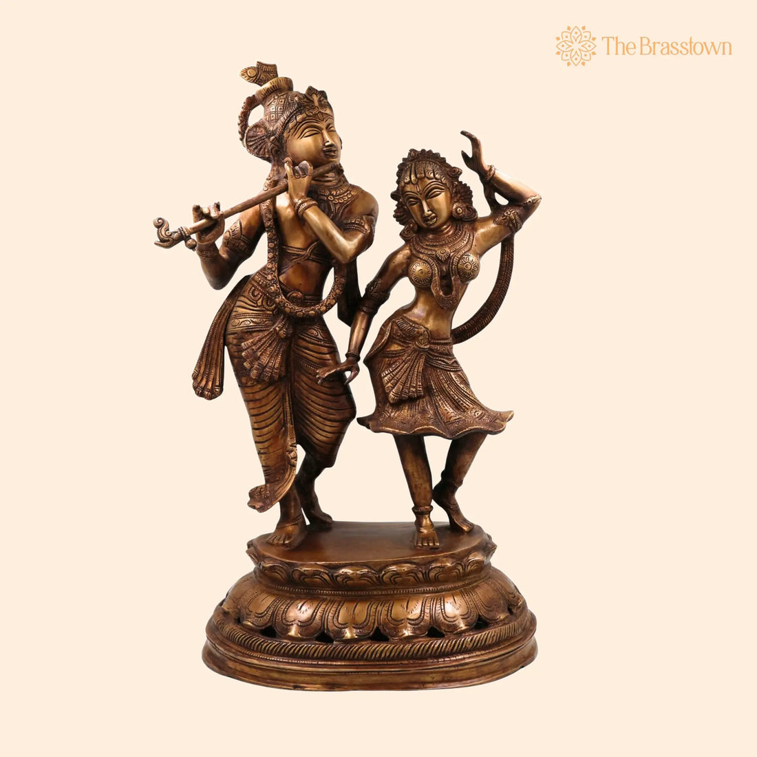 Brass Handcrafted Radha Krishna Idol – Hindu Deity Statue, Krishna Radha Sculpture for Pooja, Home Décor &amp; Gifts 23 Inch 1