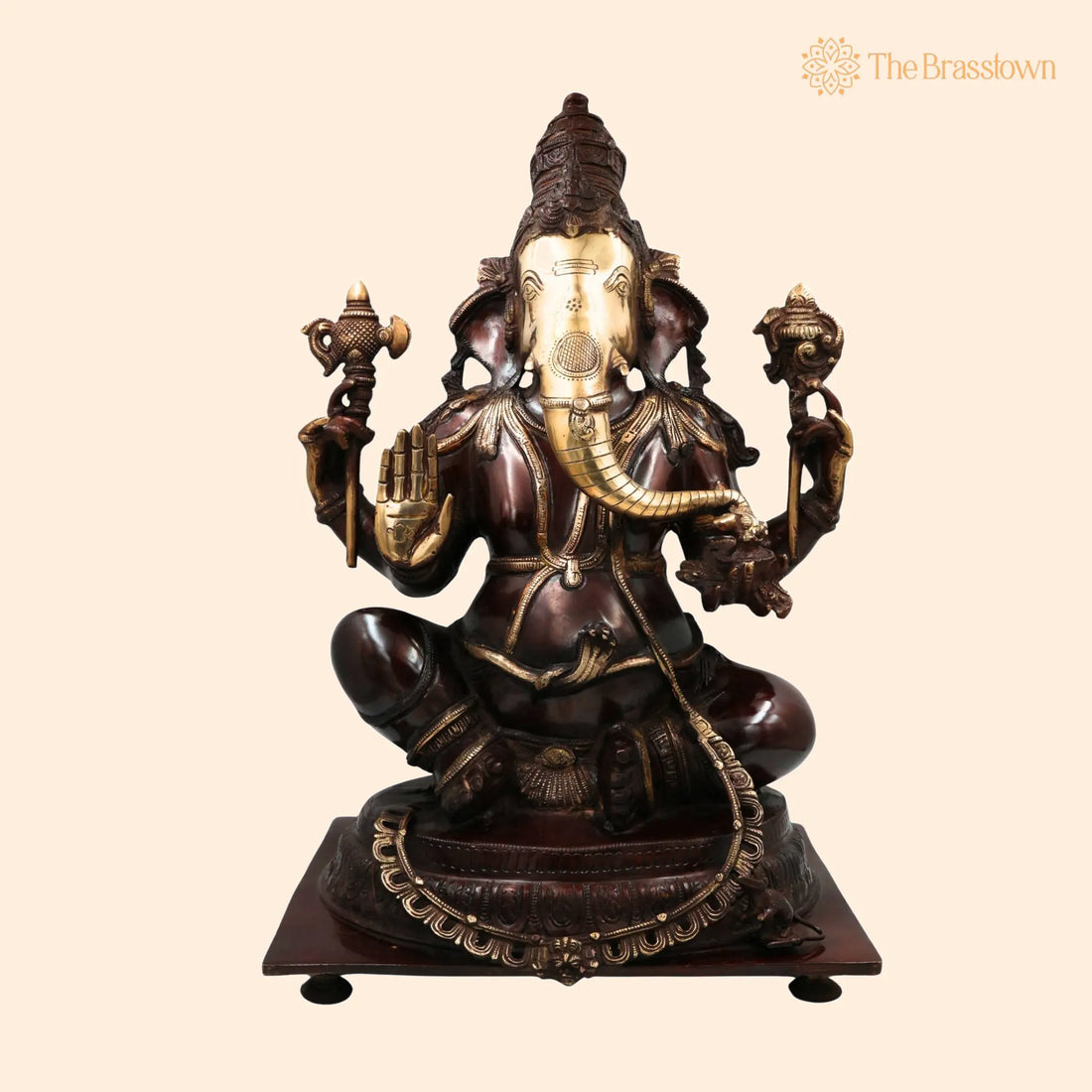 Brass Big Red Ganesha Idol – Handcrafted Murti, Ganapati Statue, Vinayaka Sculpture for Pooja, Home Décor &amp; Gifts 19.5 Inch 1