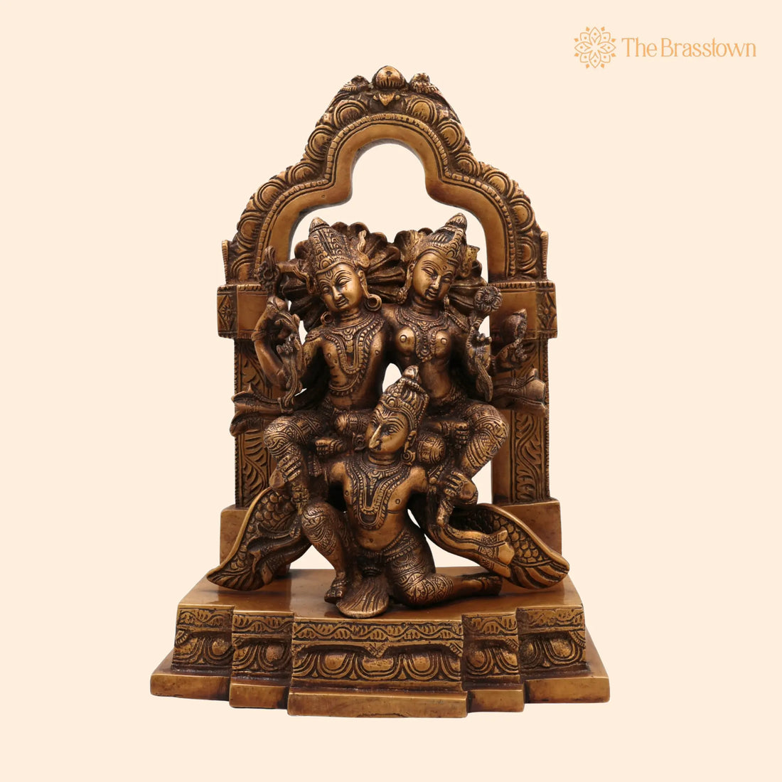 Brass Vishnu Lakshmi on Garuda Idol – Handcrafted Temple &amp; Home Décor 12.5 Inch 1
