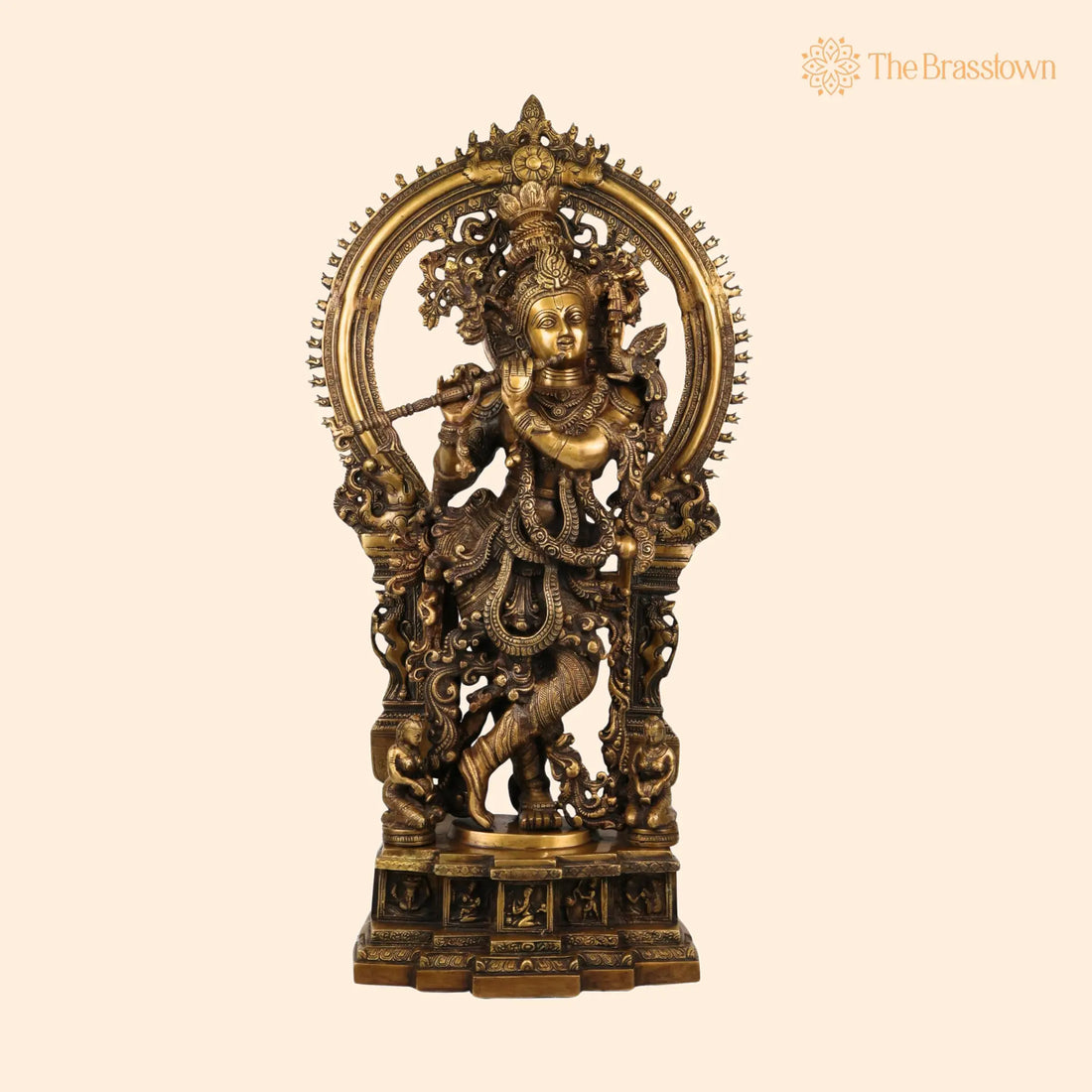 Brass Handcrafted Krishna Idol – Balakrishna Murti, Makhan Chor Statue, Gopal &amp; Govinda Sculpture for Puja, Home &amp; Temple Décor 31.5 Inch 1