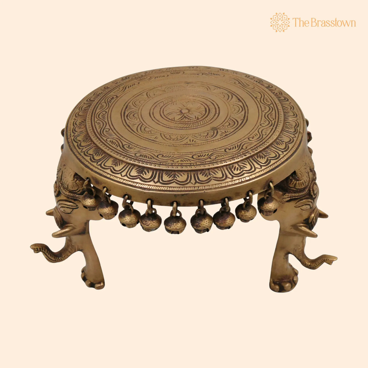 Brass Elephant Chowki – Gaja Chowki, Handmade Aathi Chowki Pooja &amp; Spiritual Home Deco 6.5 Inch 1
