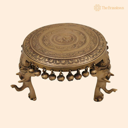 Brass Elephant Chowki – Gaja Chowki, Handmade Aathi Chowki Pooja &amp; Spiritual Home Deco 6.5 Inch 1