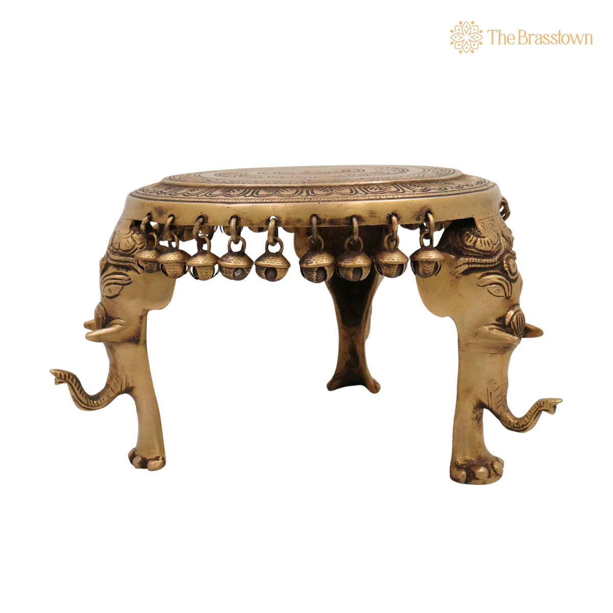 Brass Elephant Chowki – Gaja Chowki, Handmade Aathi Chowki Pooja &amp; Spiritual Home Deco 6.5 Inch 2