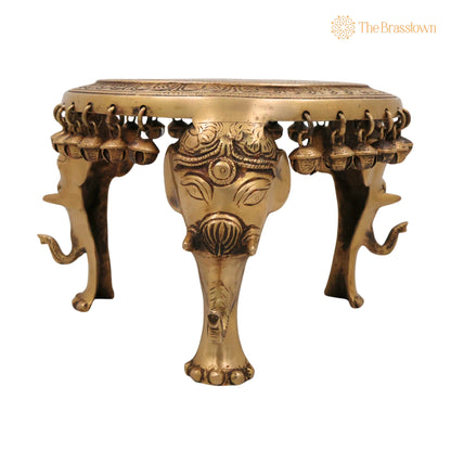 Brass Elephant Chowki – Gaja Chowki, Handmade Aathi Chowki Pooja &amp; Spiritual Home Deco 6.5 Inch 3