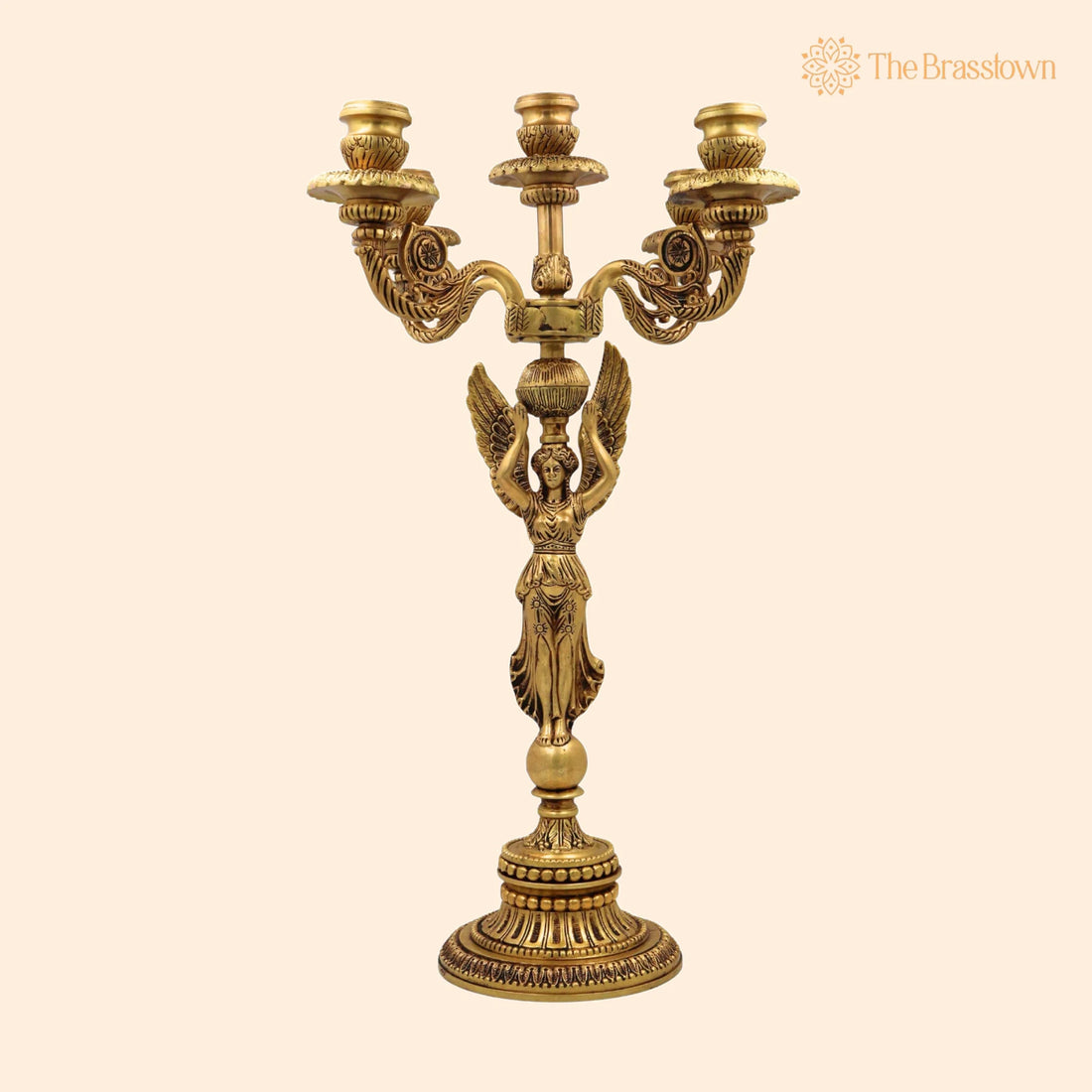 Brass Candle Holder Stand – Handcrafted Antique Deepam Stand &amp; Decorative Lamp for Temple, Home &amp; Festive Décor 19.5 Inch 1