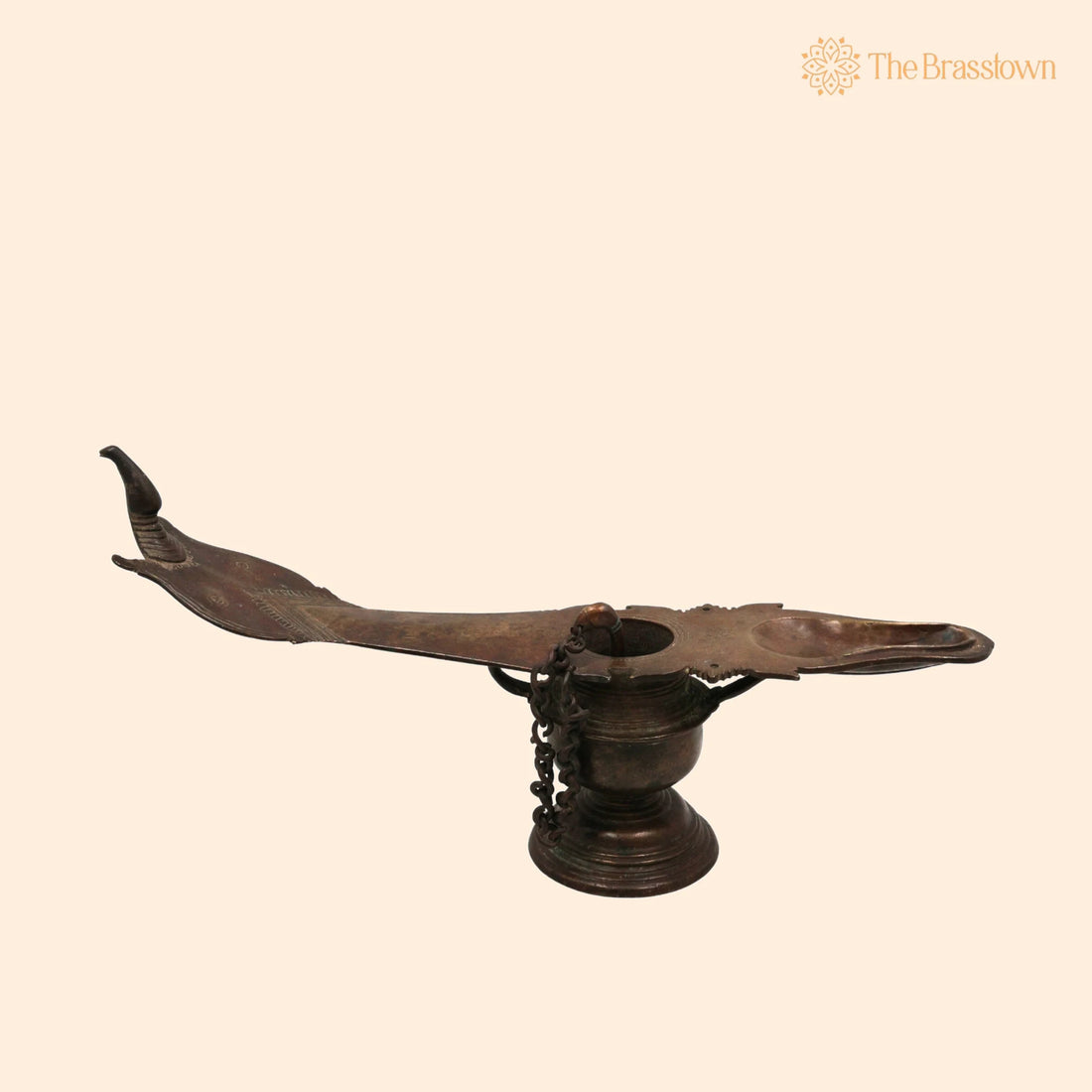 Brass Antique Kerala Lamp – Handcrafted Nilavilakku Deepam for Pooja, Temple &amp; Home Décor 7 Inch 1