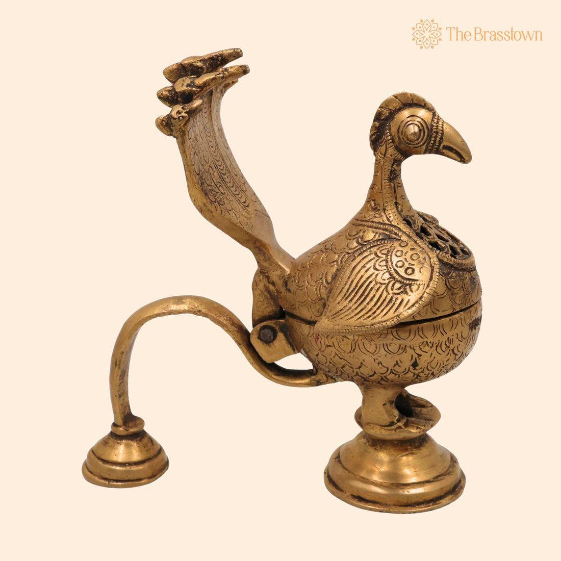 Brass Peacock Dhoopdani – Handcrafted Incense burner, Loban burner home Purifying 6.5 Inch 1