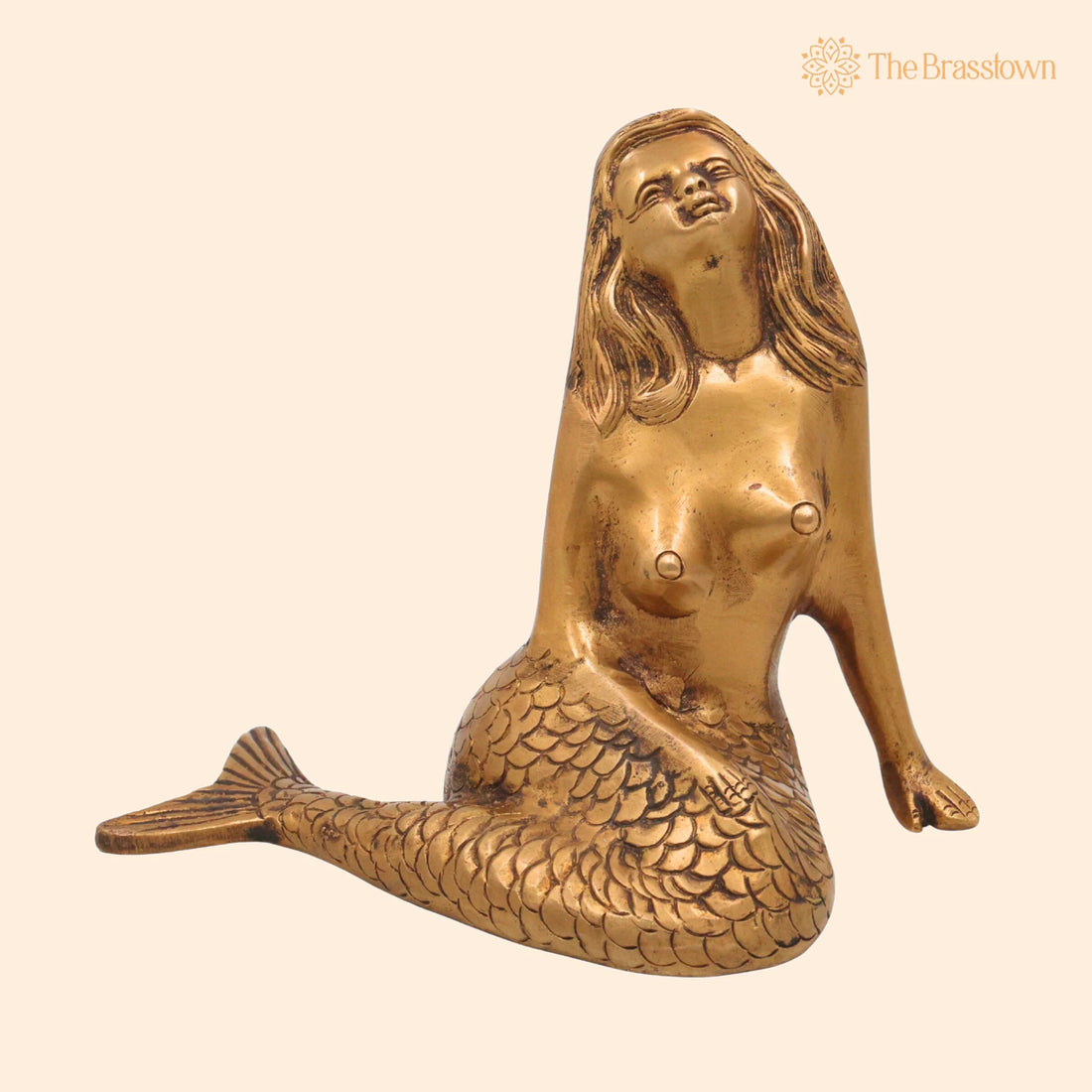 Brass Jalpari Idol – Handcrafted Jal Kanya Statue, Samudra Kanya Figurine, Jal Sundari Sculpture, Peetal Mermaid Décor 6 Inch 1