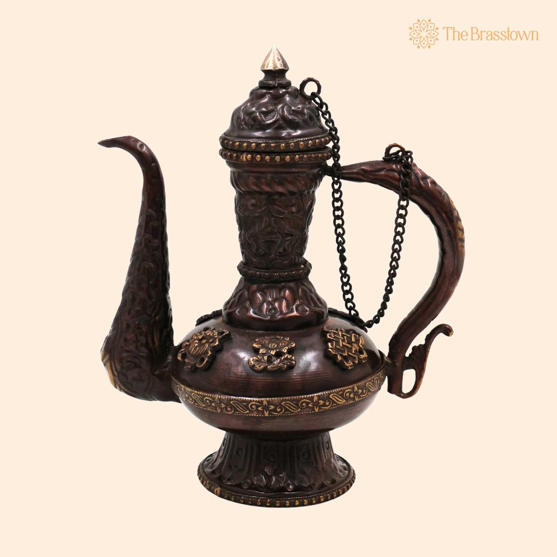 Brass Handcrafted Kettle – Peetal Pitala Kettle, Vintage Pittal Chai Pot Tambra Kettle, Traditional Brass Tea Pot 8 Inch 1