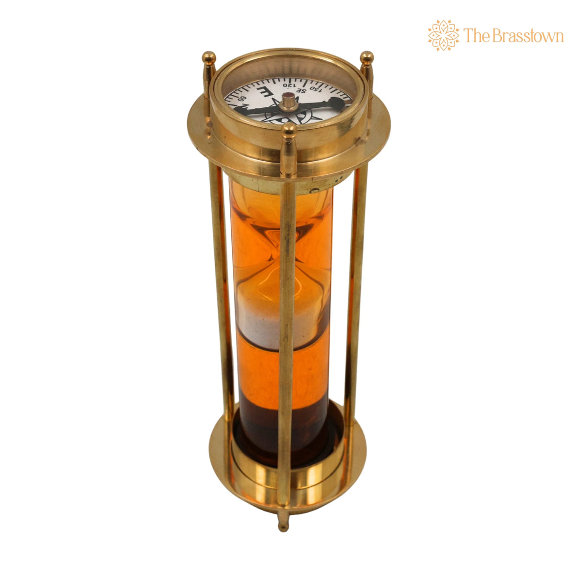 Brass Sand Timer With Compass – Peetal Hourglass, Pittal Decorative Handcrafted Sand Clock 7 Inch 2