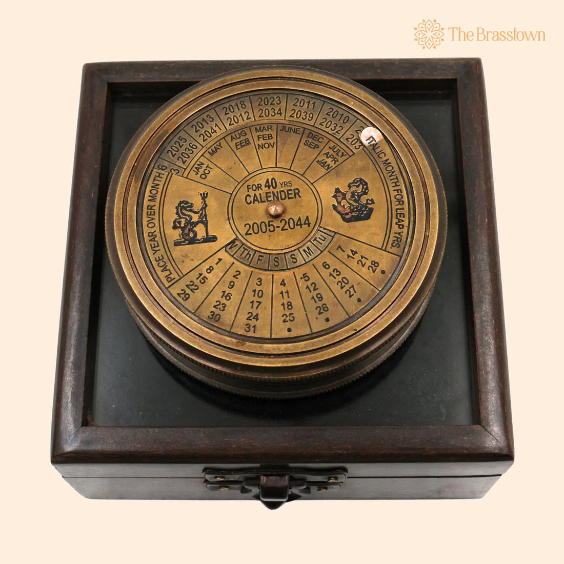 Brass Compass With 40 yrs Calendar And World Timer – Handcrafted Peetal Nautical Sundial, Pocket Perpetual Calendar for Home, Office 2 Inch 1