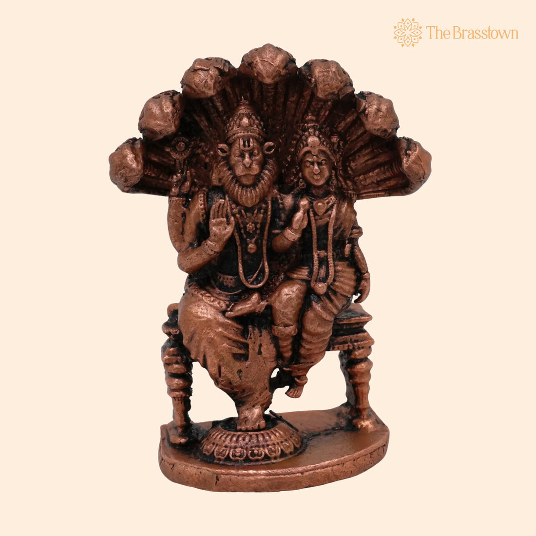Copper Lakshmi Narasimha Idol – Tamra Narasimha Lakshmi Murti, Handcrafted Mahalakshmi Narasimha Statue for Pooja 2.5 Inch 1