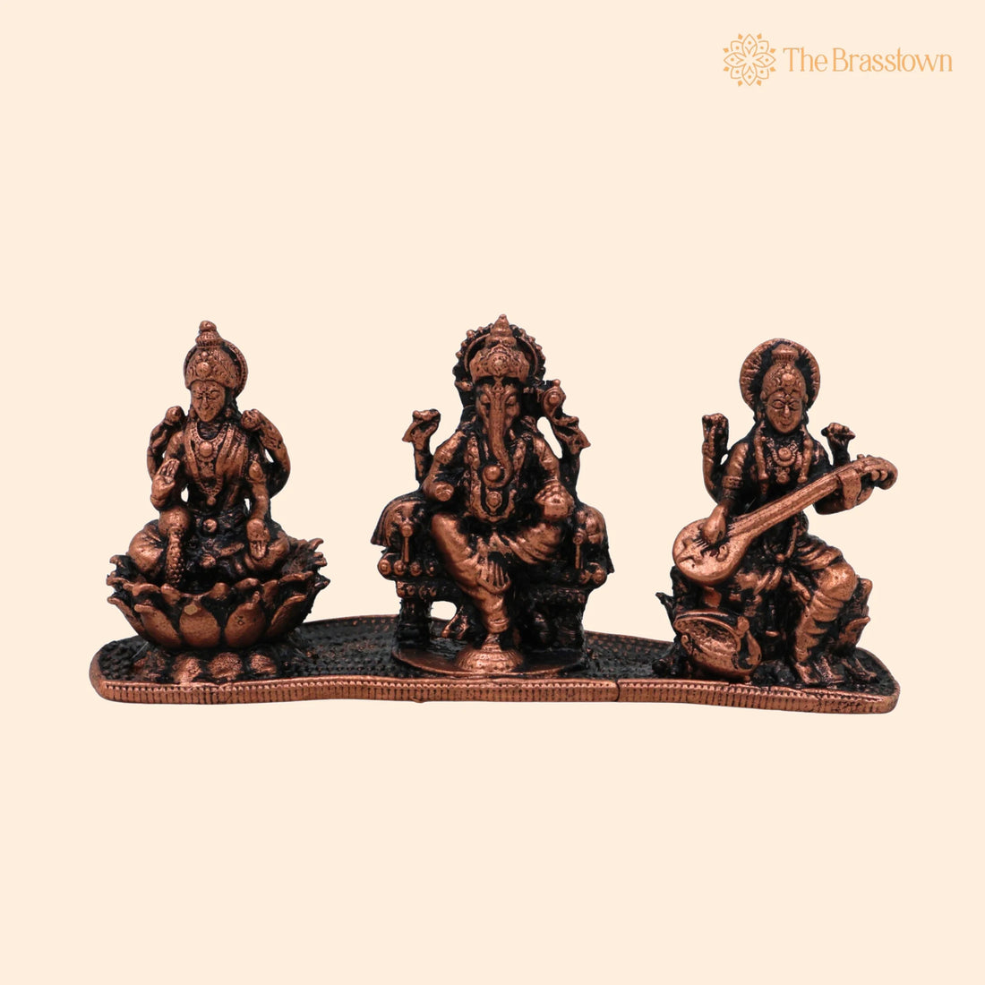 Copper Lakshmi Ganesha Saraswati Idol – Handcrafted Tamra Laxmi Ganpati Saraswathi Murti for Pooja, Home Temple Décor &amp; Gift 1.5 Inch 1