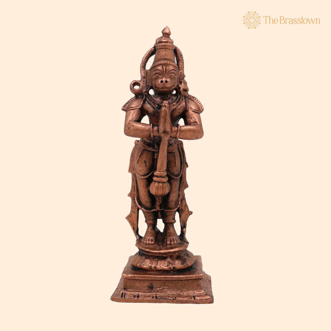 Copper Hanuman Idol – Tamra Anjaneya Murti, Handcrafted Bajrangbali Statue, Pavanputra Mahavira Vigraham for Puja, Home Mandir &amp; Décor 3.5 Inch 1