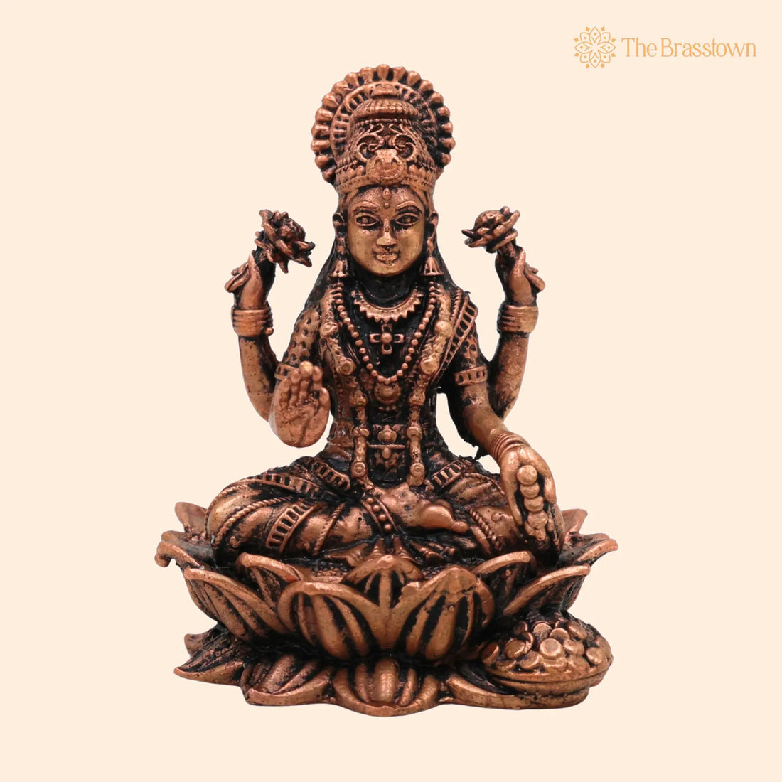 Copper Mahalakshmi Idol – Handcrafted Tamra Lakshmi Murti, Thamira Gajalakshmi Statue for Pooja, Varalakshmi Vratham &amp; Home Décor 2.5 Inch 1
