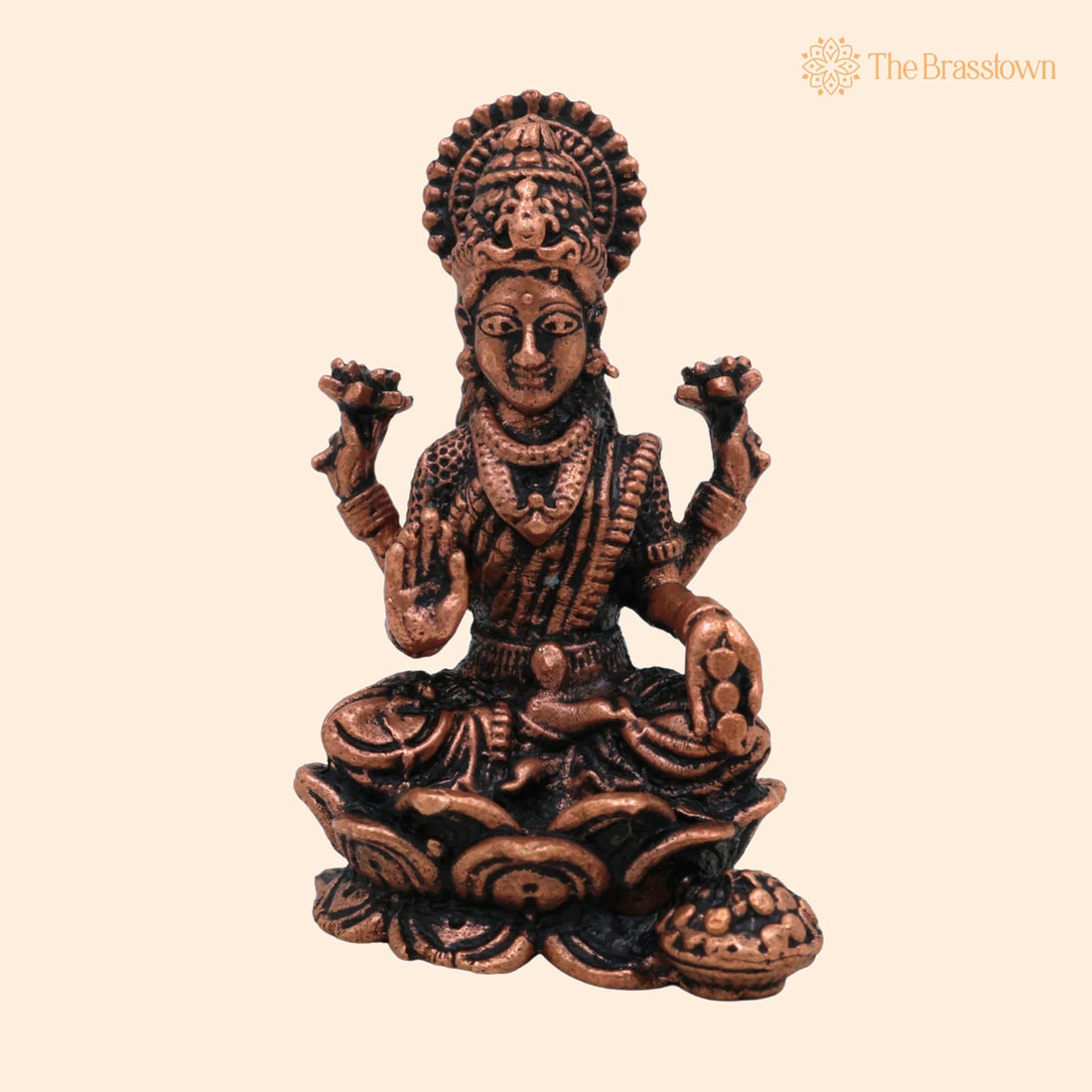 Copper Mahalakshmi Idol – Handcrafted Tamra Lakshmi Statue, Thamira Dhanalakshmi Moorti for Pooja 1.5 Inch 1