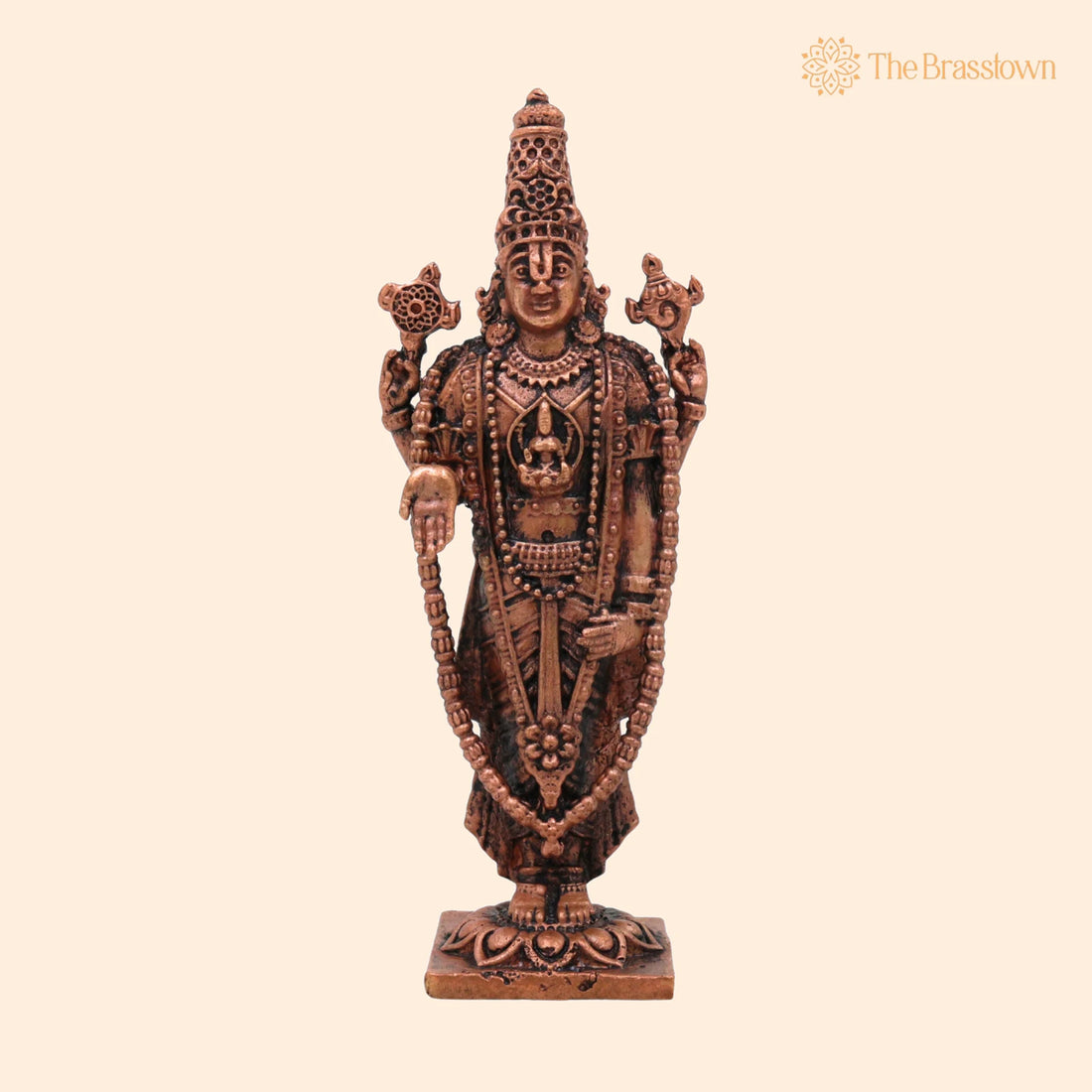Copper Venkateshwara Balaji Idol – Handcrafted Tamra Tirupati Srinivasa Perumal Murti, Temple &amp; Home Décor 4.5 Inch 1