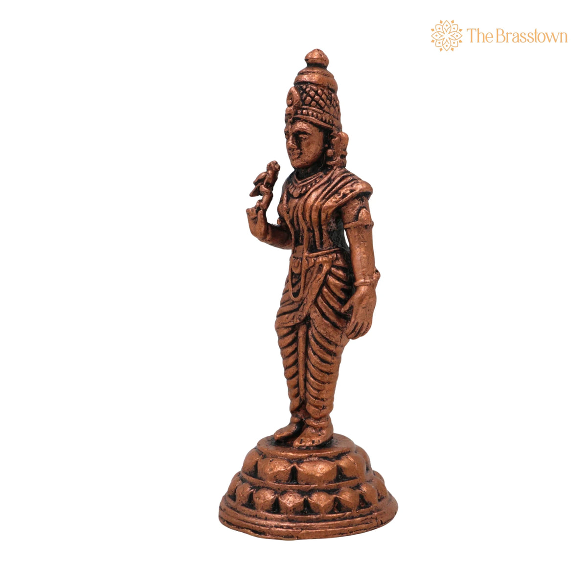 Copper Meenakshi Amman Idol – Handcrafted Meenakshi Parvati Statue for Puja, Temple &amp; Home Décor 3 Inch 3