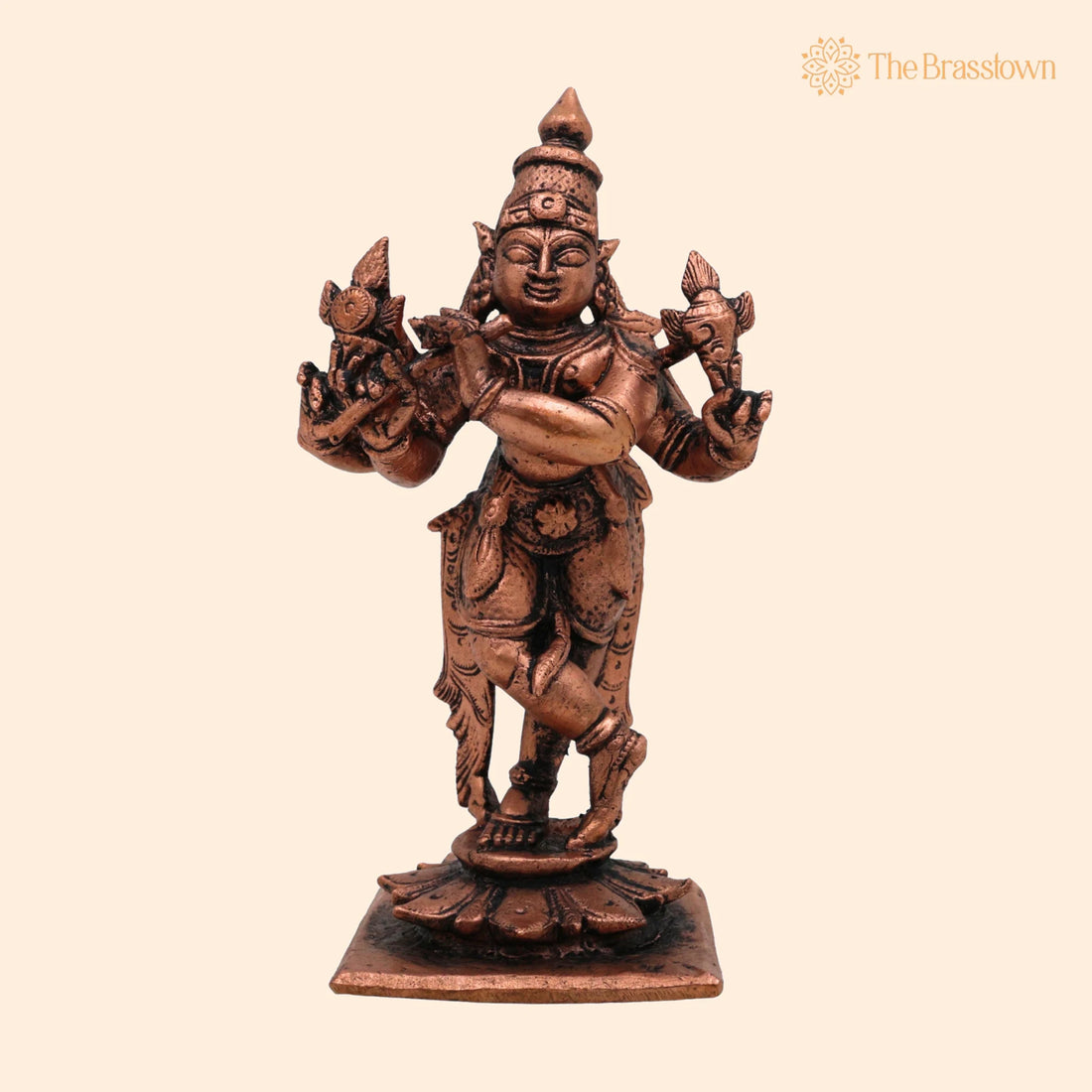 Copper Krishna Idol – Handcrafted Tamra Gopala Murti, Thamira Govinda Statue, Balakrishna Moorti for Puja 4 Inch 1