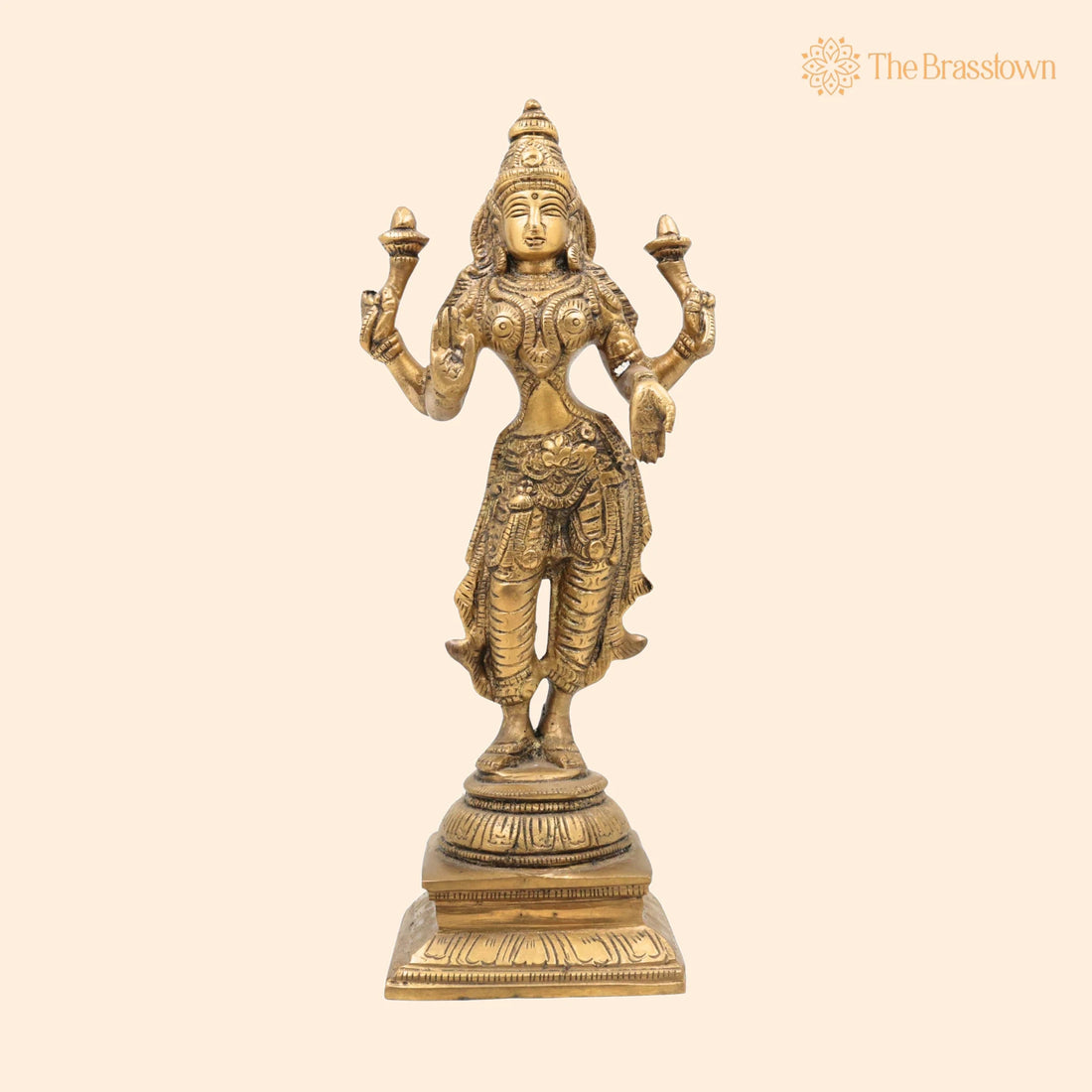 Brass Mahalakshmi Idol – Kamala Padmavati Shri Lakshmi Devi Murti for Pooja, Home Temple &amp; Vastu Décor, Handmade Peetal Sculpture 10.5 Inch 1