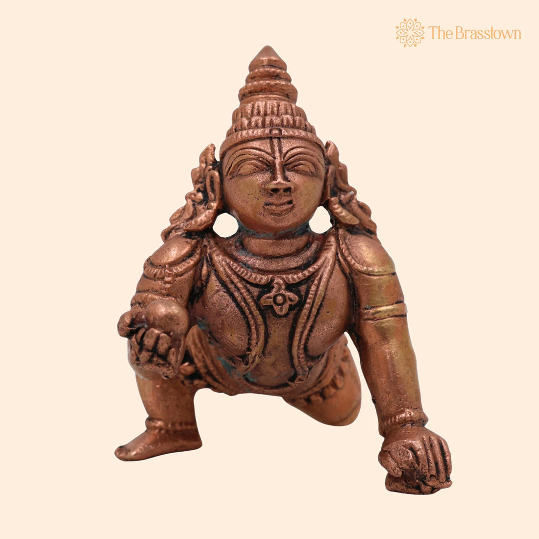 Copper Bala Krishna Idol – Handcrafted Tamra Laddu Gopal Murti, Makhan Chor Gopala Statue, Tamraloha Kanha Idol for Pooja, Home Décor &amp; Gifts 2.5 Inch 1