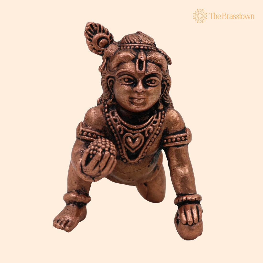Copper Bala Krishna Idol – Handcrafted Tamra Laddu Gopal Murti, Makhan Chor Gopala Statue for Puja, Home Mandir &amp; Décor 2 Inch 1